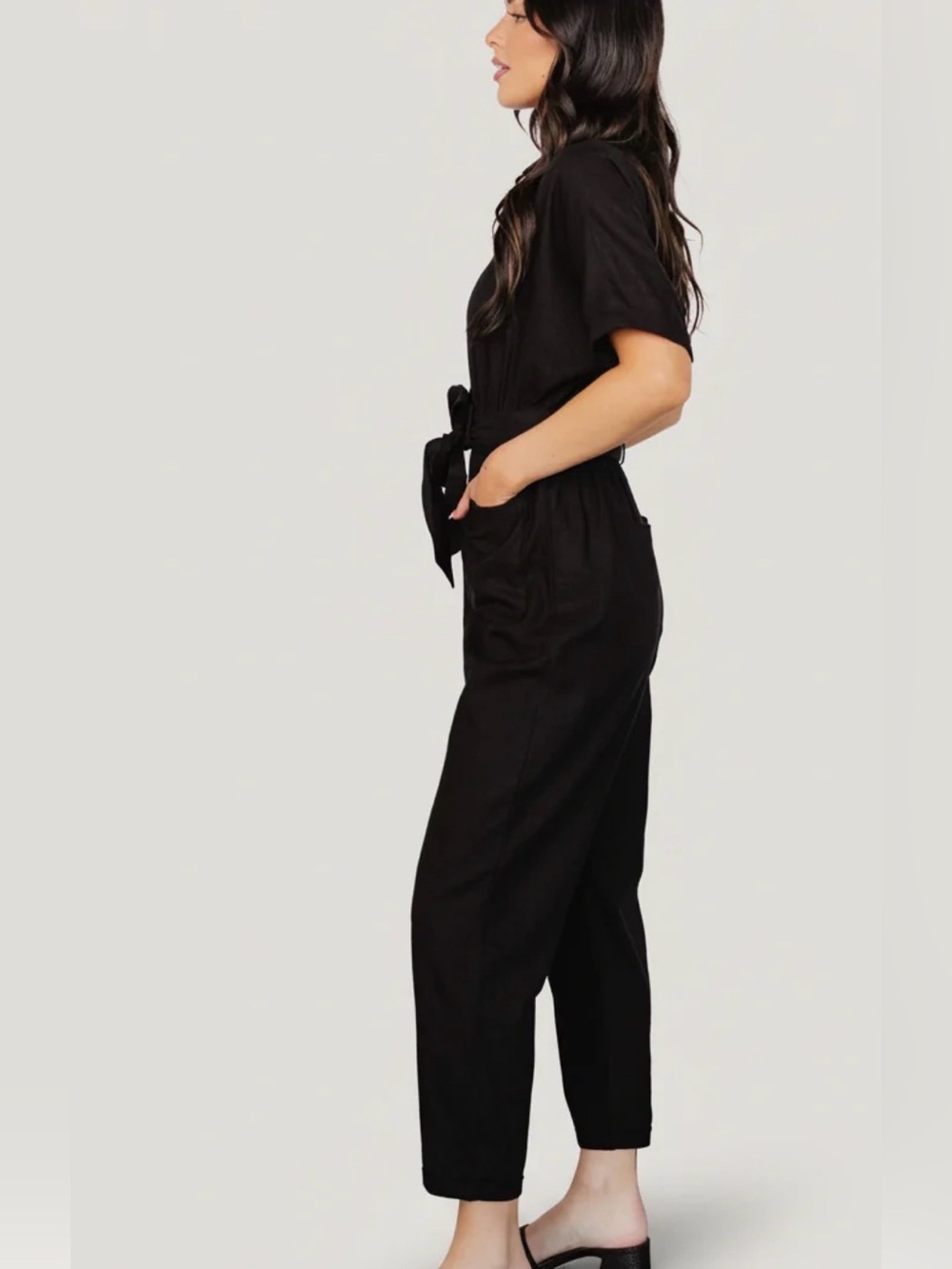 Baltic Born Dallas Button Up Jumpsuit XL Black Cotton Tie Waist Pockets